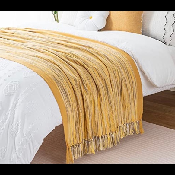 Home Yellow Throw Blanket with Fringe Spring Outdoor Throw Blankets Bed - Picture 4 of 6